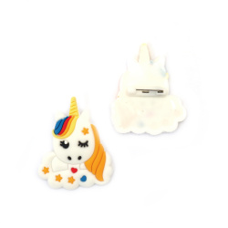Rubber Brooch with Safety Pin, White Unicorn / 50x40x3 mm - 5 pieces