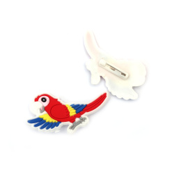 Rubber Badge with Safety Pin, Parrot / 40x58x3 mm - 5 pieces