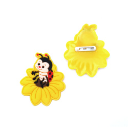 Rubber Charm with Clasp, 55x47x3 mm, Sunflower with Ladybug - 5 Pieces