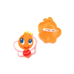 Rubber Brooch with Pin Clasp, Bee / 45x40x3 mm - 5 pieces