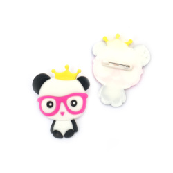 Rubber Charm with Clasp, 50x40x3 mm, Panda with Glasses and Crown - Set of 5