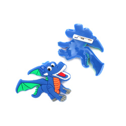 Rubber Figures, 48x58x3 mm, Blue Dragon with Clasp - 5 pieces