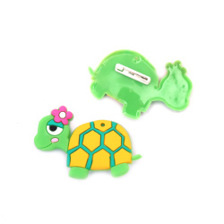 Rubber Martenitsa Brooch with Safety Clasp, Turtle with Flower / 43x58x3 mm - 5 pieces
