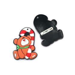 Rubber Charm with Clasp, 50x38x3 mm, Christmas Bear - 5 Pieces