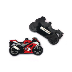 Rubber Brooch with Safety Pin, Red Motorbike / 37x63x3 mm - 5 pieces
