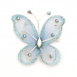 Пеперуда цвят син с брокат 70x60 мм 