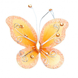 Пеперуда цвят оранжев с брокат 70x60 мм 