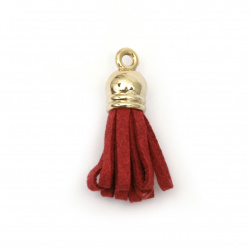 Pendant suede tassel with cap color gold 29x8 mm hole 2 mm color red - 2 pieces