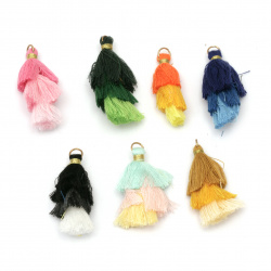 Fabric Tassel 43~50x14~24 mm three colored layers with a ring