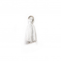 Textile Tassels with Ring, White, 24 mm - Pack of 10