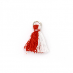 Tassel textile 20 mm white and red with a ring -10 pieces