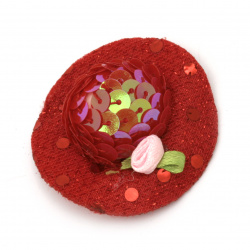 Pălărie cu trandafir de 48x15 mm poliuretan si  paiete de culoare roșie -2 bucăți