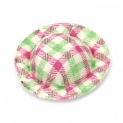 Decorative Textile Hat / 49x10 mm / Check Fabric: White, Green and Pink - 4 pieces