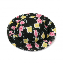 Decorative Textile Hat / 49x10 mm / Black with Flowers - 4 pieces