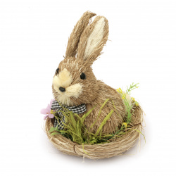 Straw Figure for Easter Decoration / Rabbit in a Nest / 170x150 mm 