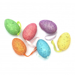 Set of Styrofoam Eggs with Hangers for Easter Decoration /  40x60 mm / MIX - 6 pieces