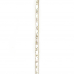 Banda de piele de căprioară 5x3 mm cu două rânduri de cristale ecru -1 metru