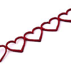 Velour ribbon hearts 18x1.5 mm red - 95 cm