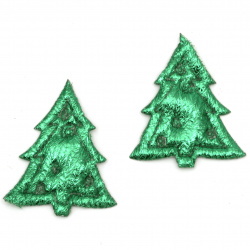 Christmas tree embossed 33x28 mm color green -10 pieces