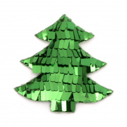 Χριστουγεννιάτικο δέντρο 60x60 mm, ύφασμα με πούλιες, πράσινο -2 τεμάχια