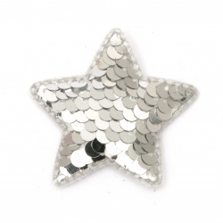 Звезди за декорация от текстил и пайети цвят сребро 50x40 мм -5 броя