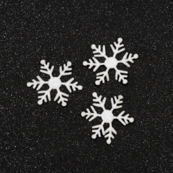 Fabric Snowflakes with Silver Glitter Powder / 30 mm - 20 pieces
