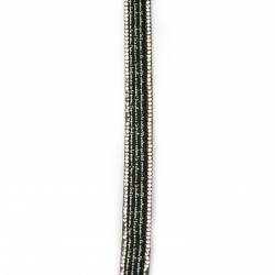 Bandă de piele de căprioară 15x3 mm cu două rânduri de cristale și inscripție neagră -1 metru