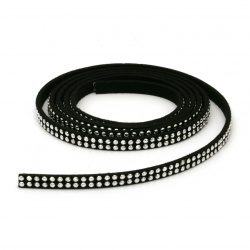 Suede tape 5x2 mm with aluminum cabochons black -1 meter