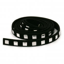 Suede tape 8x2 mm with aluminum cabochons black -1 meter
