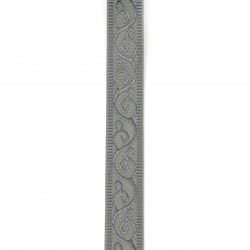 Braid satin 25 mm corduroy gray with ornament -2 meters