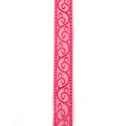 Braid satin 25 mm corduroy pink with ornament -2 meters