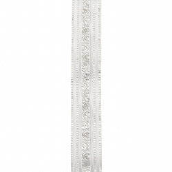 Organza braid 25 mm white with lame silver ornament -2 meters