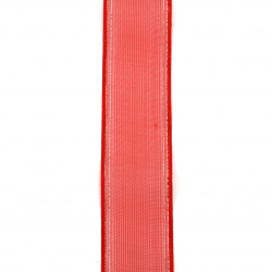 Organza ribbon 40 mm red with edging lamella silver -2 meters