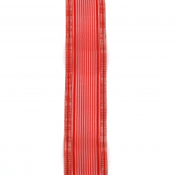 Organza ribbon 40 mm red with edging lamella silver -2 meters