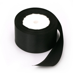 Wide Satin Ribbon for Wedding, Gift Wrapping, Bow Making / 50 mm / Black ± 22 meters