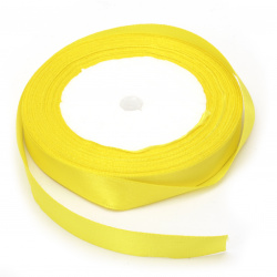 Satin Ribbon Roll for Flowers Arrangement, Wedding Accessories, Gifts Packaging / 12 mm / Lemon Yellow ± 22 meters