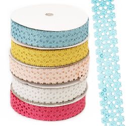 Satin Ribbon with Cut Flowers / 20 mm / ASSORTED - 2 meters