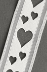 Not Available Online. You can also buy at EM ART stores and at +359 884 000 893 Satin Ribbon with Cut out Hearts 18 mm / White - 3 meters