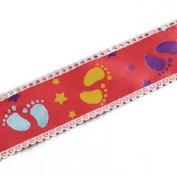 Multicolored Satin Ribbon with Baby Footprints / 38 mm - 5 meters
