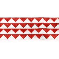 Tape 60 mm for hot gluing with 4 rows of white and red stones -40 cm