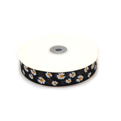 Nicht online verfügbar. Sie können auch in den EM ART Geschäften und unter +359 884 000 893 kaufen. Organza-Schleifenband 25 mm, Schwarz mit Gänseblümchen-Druck – 3 m