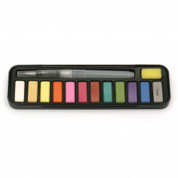 Watercolor Paint Set in a Metal Box / 12 Colors with a Brush with Water Tank
