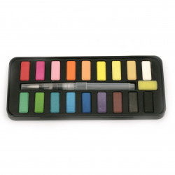 Комплект акварелни бои 18 цвята с четка с воден резервоар в метална кутия