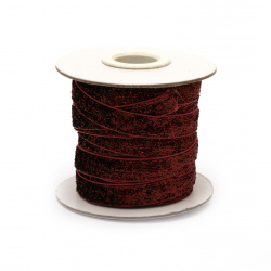 Polyester Ribbon with Glitter / 10 mm / Dark Red - 10 meters