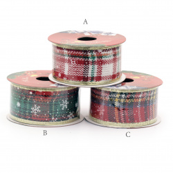 Decorative Christmas Ribbon, Textile, Wired Edge, Assorted Patterns 38mm - 2.70 meters 