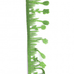 Fabric stripe with self-adhesive edging 38mm flowers, green - 3 meters