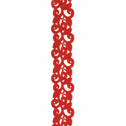Satin ribbon with leaves cutout 25 mm red - 3 meters