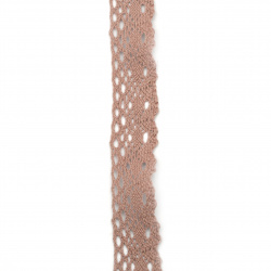 Лента дантела памук 25 мм цвят розов ~1.80 метра