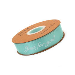 Satin Ribbon 2.5 cm, with "Just For You" Printed Letters, Mint Color - 5 meters