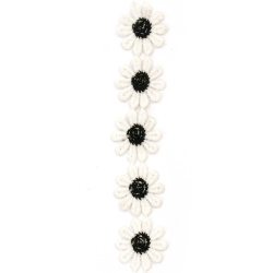 Ширит цвете плетен дантела 25 мм бяло и черно - 1 метър